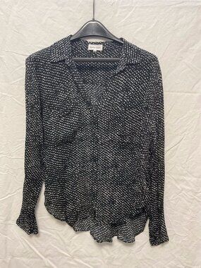 Bella Dahl Black White Polka Dot Sheer Blouse Size L